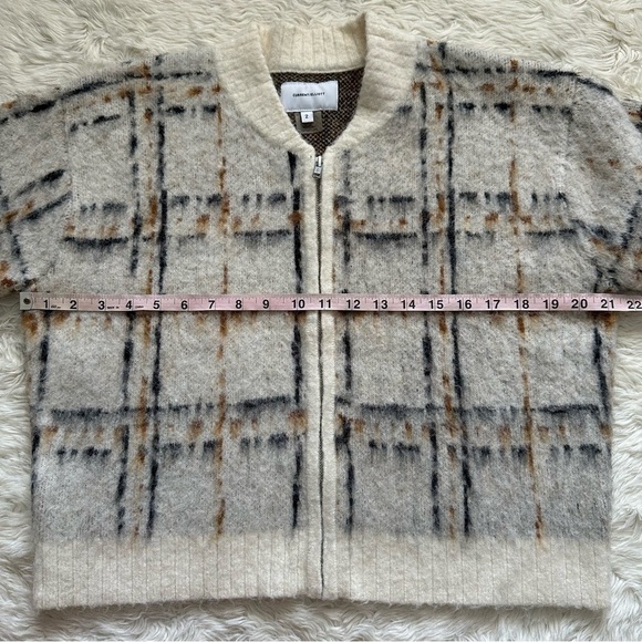 Current/Elliott Sweater The Bets Mohair Full Zip Cardigan Jacket Plaid Cream M - Picture 10 of 12
